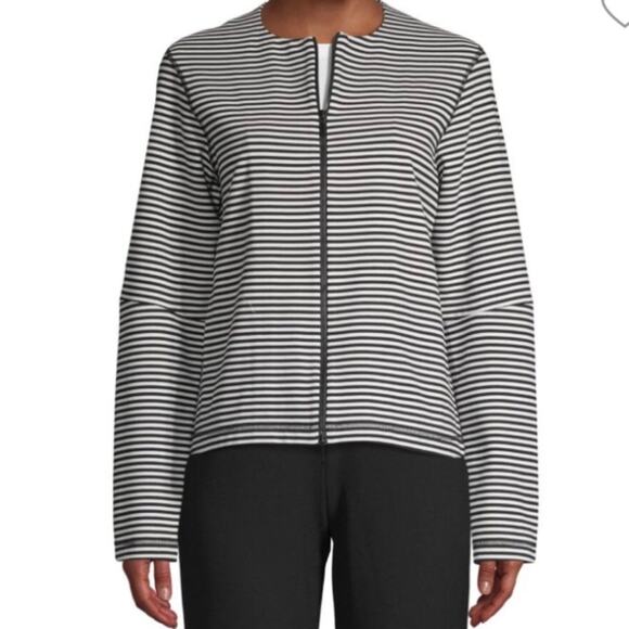 LAFAYETTE 148 NEW YORK Black & White Striped Lightweight Zipper Front Jacket - Picture 1 of 8
